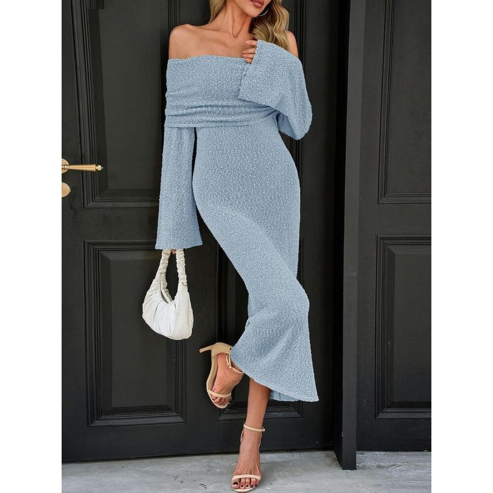 Brand New Saodimallsu Blue Off-Shoulder Beach Maxi Dress - Picture 2 of 4